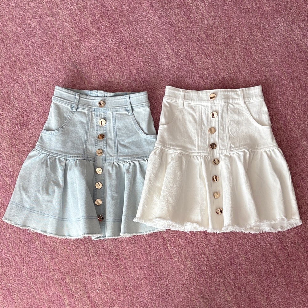 Petite Amalie Denim Jean Skirt Bundle - Light Blue and White
